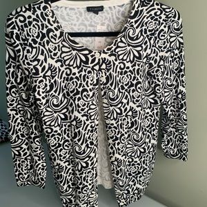 Talbots black and white print cardigan sweater, size XS.